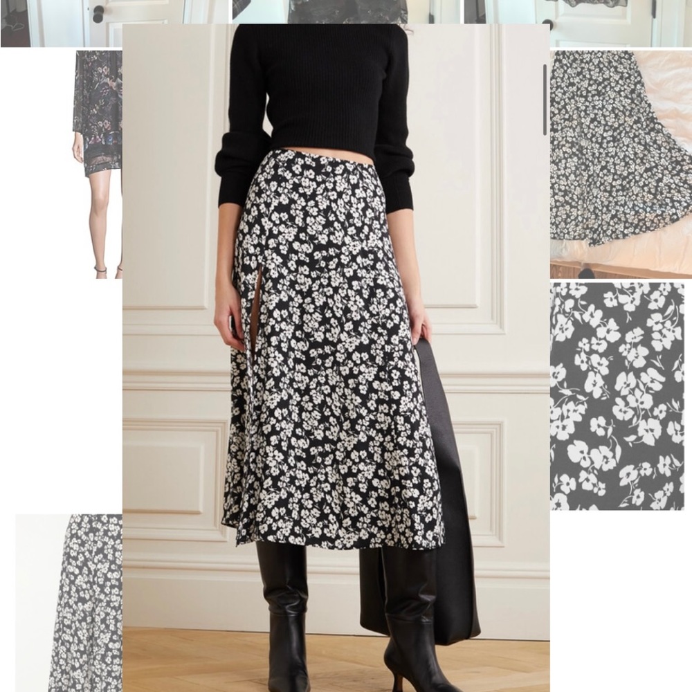 Reformation Zoe Skirt, floral print in black and white